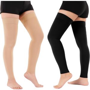 20-30mmHg Thigh High Compression Stockings for Women & Men, Footless Over the Knee Compression Socks with Silicone Band & Anti-Drop Straps, Medical Support for Varicose Veins, Edema, Swelling, DVT (Small)