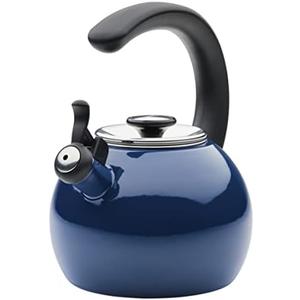 Circulon Enamel on Steel Whistling Teakettle/Teapot With Flip-Up Spout, 2 Quart - Navy