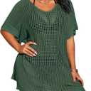 Women's Plus Size Suimsuit Cover Up Short Sleeve Hollow Out Swimwear Bathing suit (XX-Large, Green)