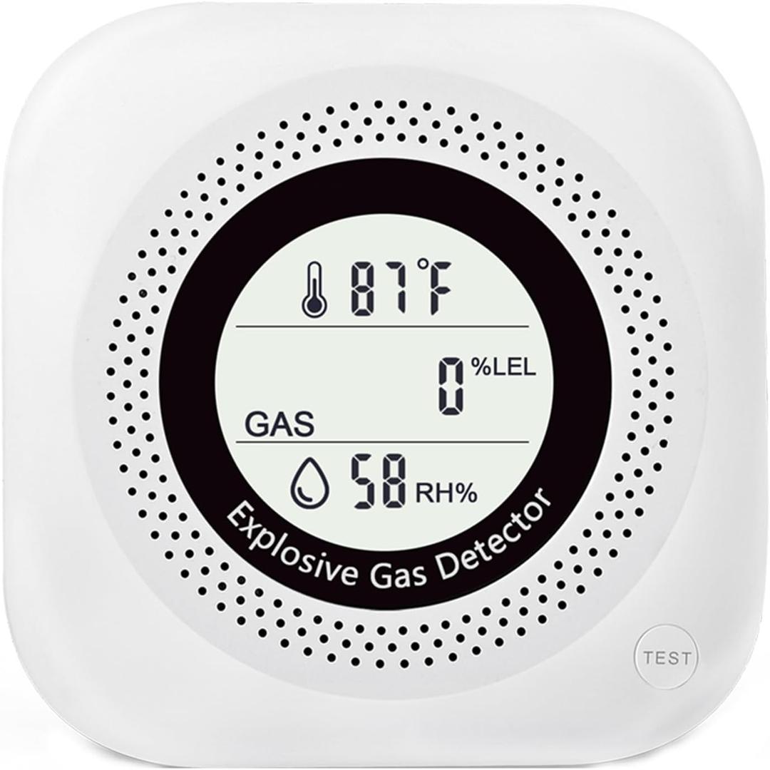 Natural Gas Detector, Y302 Pro 3 in 1 Plug-in Combustible Gas Leak Detector Monitor(Gas, Temperature and Humidity Display) for LNG,LPG,Methane, in Kitchen,Propane Gas Detector for Home(1Pack White)