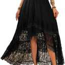 SHENHE Women's Boho Maxi Skirt High Low Asymmetrical Lace Ruffle Hem Flowy Western Skirt, Small