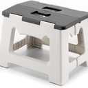 9'' Folding Step Stools for Kids and Adults, Hold Up to 300 lbs, Portable Foldable Step Stool for Toddlers, Plastic Small Collapsible Stepping Stools with Handle for Kitchen Bathroom (Gray)