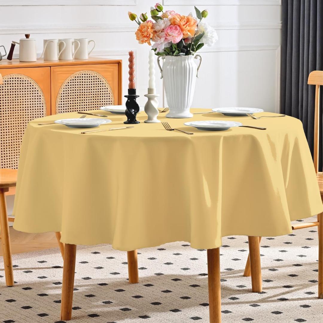 Christmas Round Tablecloth Water and Stain Resistant Washable Table Cloth Selected Wrinkle Free Polyester Circular Table Cover for Dining, Parties, Camping (70 Inch, Champagne)