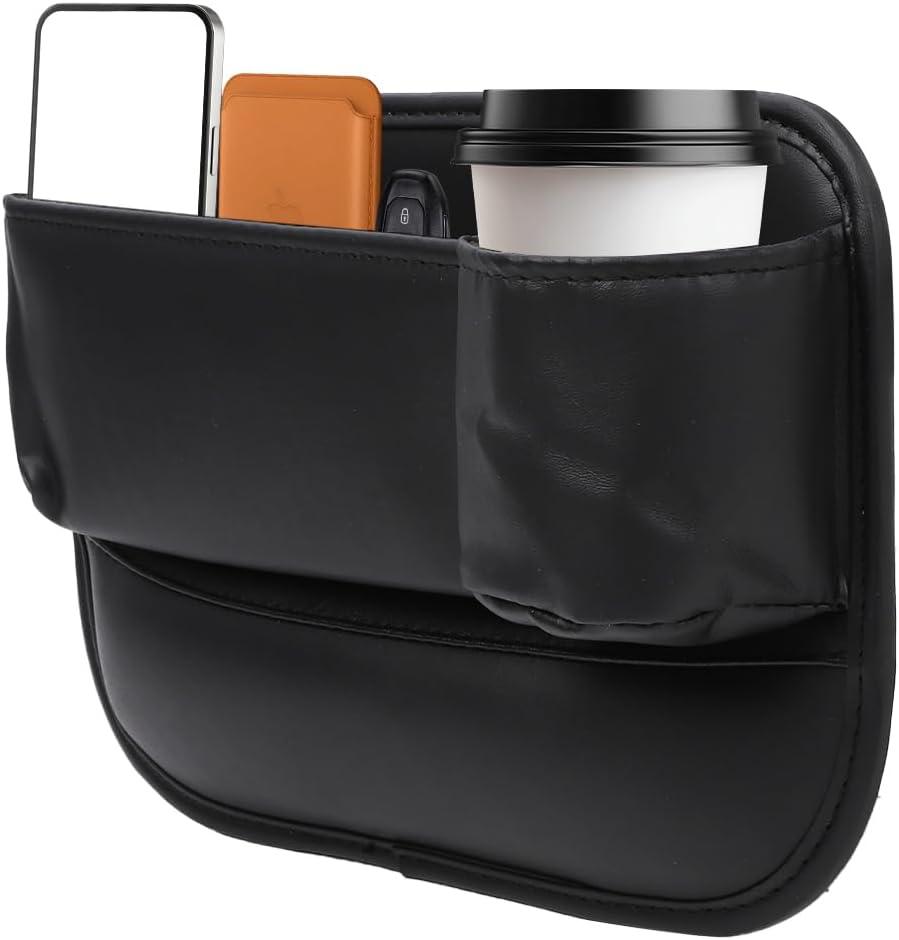 Car Seat Gap Filler with Pockets Leather Car Seat Organizer Automotive Accessories Front Seats Adjustable Gap Filler for Phones Glasses Keys Cards Black