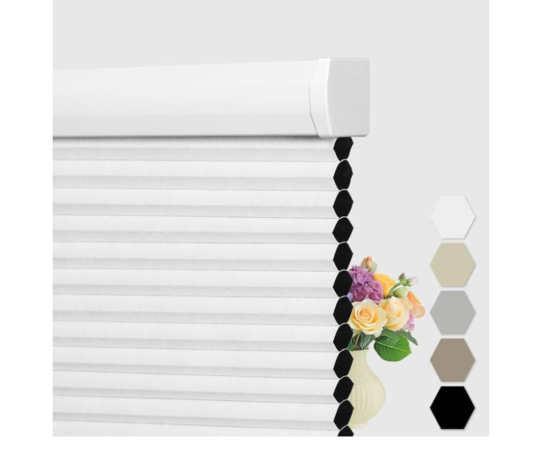 Cellular Shades Cordless, Blackout Cellular Window Blinds, Pull Down Blackout Blinds Honeycomb Indoor Windows Shades for Home Office Bedroom, Easy to Install, White,52" W x 72" H