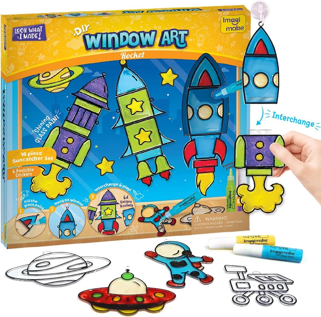 Imagimake Window Art for Kids - Rocket | Suncatcher Kits for Boys, Arts and Crafts for Ages 5-8 | Toys for Boys & Girls | Easter Gifts for 5,6,7,8,9,10,11,12 Years Old Boys & Girls | Birthday Gifts
