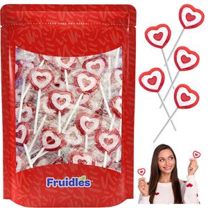3 x Fruidles 40-Count Valentine's Tattoo Heart Lollipops Candy, Red Heart Shaped Hard Candy Lollipop Suckers, Individually Wrapped, 10g Lollipop