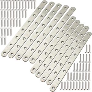 12" Flat Mending Plate 10Pcs Flat Straight Braces Stainless Steel Straight Brackets, Repair Fixing Bracket Connector, Mending Joining Plates with Screws, Silver
