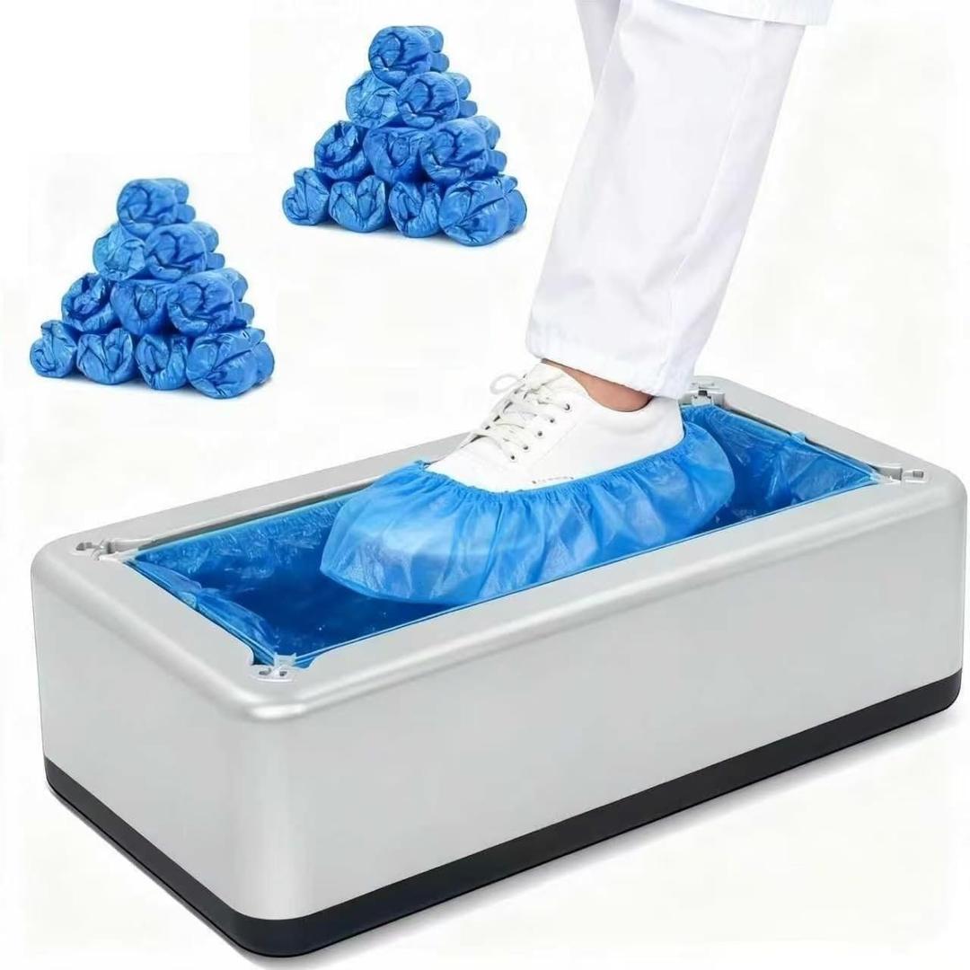 Shoe Cover Dispenser with 200 Disposable Covers, Non Slip Automatic Machine Shoe Covers Fits Most Shoes Size, Ideal Indoor Use for Home Office Factory