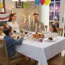 sancua Rectangle Tablecloth - 60 x 84 Inch - Stain and Wrinkle Resistant Washable Polyester Table Cloth, Decorative Fabric Table Cover for Dining Tables, Buffet Parties and Camping, White