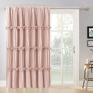 Homechoice Decor Thermal Insulated Blackout Window Curtains, 54" W x 84" L x 2 Panels, Boho Ruched Window Treatments with 3 Rows of Butterfly Flowers, Rustic Rod Pocket Drapes for Room, Light Pink (LQ-30)