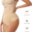Dulchany Thong Shapewear Tummy Control Underwear for Women Seamless Body Shaper Panties (Beige, M)