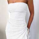GOKATOSAU Women's Floral Strapless Fold Over Neckline Split Drawstring Bodycon Ruched Mini Dress White (White, XL)
