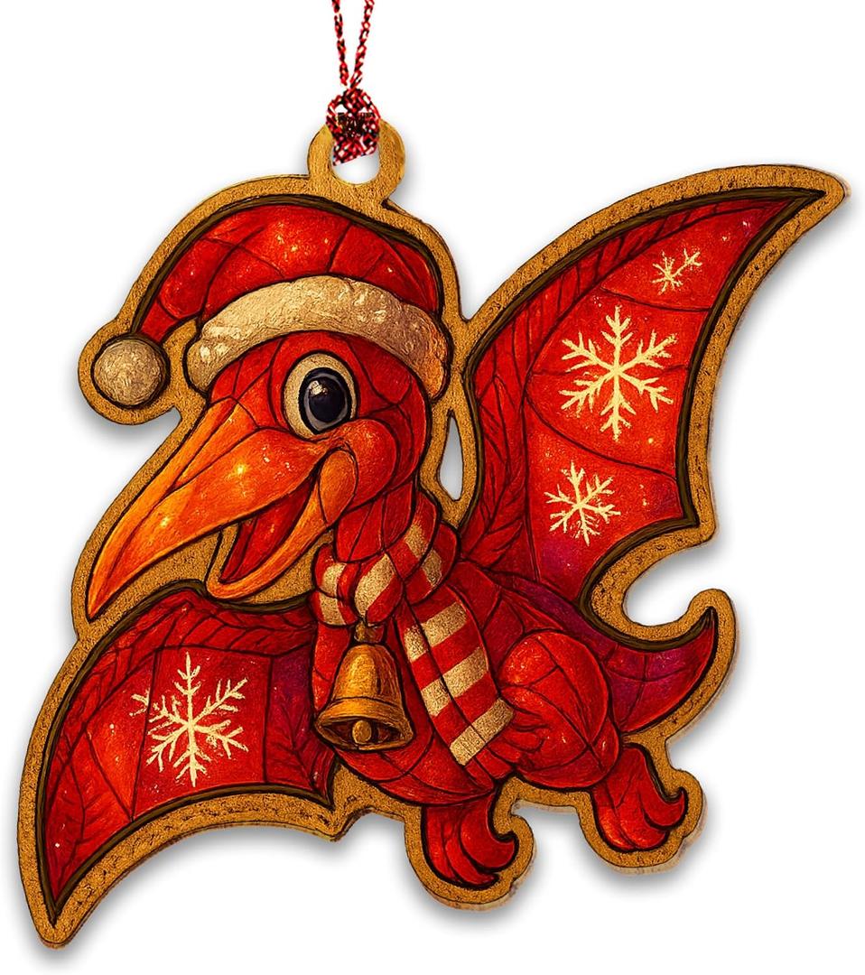 2 x Pterodactyl Ornament Cute Dinosaur Flying Dino Decor Kids Holiday Card Christmas Dino Ornament Suncatcher Effect Stained Glass Window Hanging Car Hanging