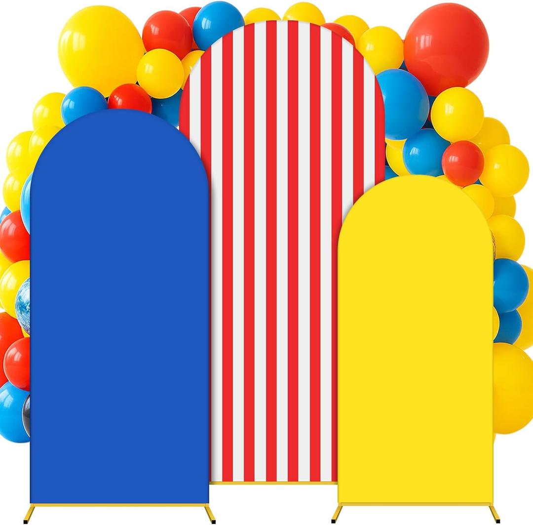 Tingjoo 3 Pcs Carnival Backdrop Decorations 6Ft 6.6Ft 7.2Ft Circus Theme Arch Backdrop Cover Polyester Arch Stand Cover for Birthday Photo Props Outdoor Decor