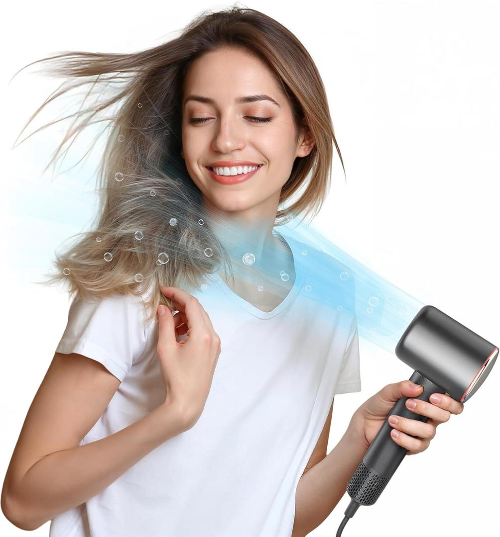 Professional Hair Dryer, 200 Million Negative Ionic Blow Dryer with 110000 RPM Brushless Motor, 1500W High-Speed HairDryer with Magnetic Nozzle & Diffuser for Salon, Home, Travel (Wisdom Gray)