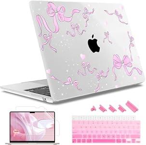 May Chen for M4 MacBook Air 13.6 Inch Case 2025 2024 2023 2022 Release Models: A3240 A3113 M3 A2681 M2, Plastic Hard Shell Case for MacBook Air 13.6" with Retina Display Fits Touch ID, Pearl Bow