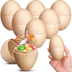6 Pcs 4.33 Inch Large Easter Fillable Unfinished Wooden Eggs Wood Easter Egg Hunt Basket Stuffers Game Supplies Party Favor DIY Painting Art Craft Decorations Home Decor