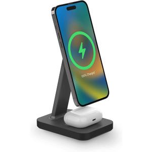 mophie Snap+ 2-in-1Charge Stand & Pad - 15w Wireless Charger Compatible with iPhones & AirPods, Includes Snap+ Adapter for Other Qi Enabled Phones, Steel Base, Adjustable Angles
