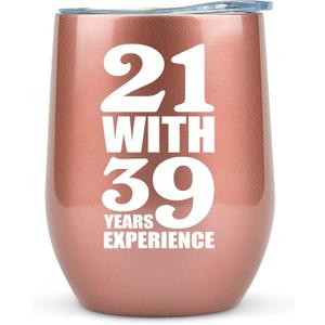 KLUBI 60th Birthday Gifts for Women - 21 With 39 Years Experience Gifts 12oz 60th Birthday Tumbler 60th Birthday Decorations Women Gift Turning 60 th Birthday Gift Funny Mug
