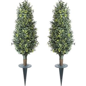 30inch Artificial Boxwood Plant with Ground Spike, Topiary with Stake for Outdoor (Set of 2)