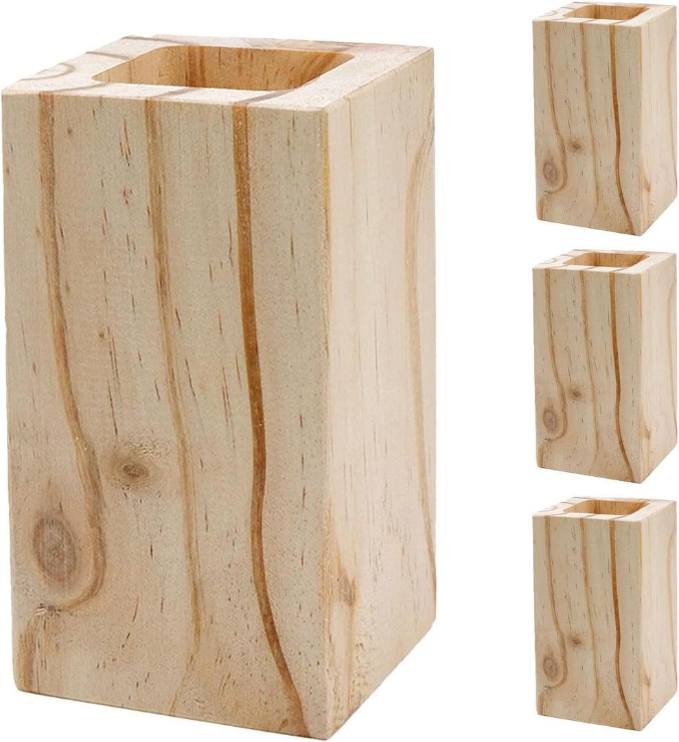 4Pcs Cuboid Wood Bed Risers Furniture Risers Wooden Solid Original Color for DIY Painting Sofa Couch Chair Table Increase Legs Square Port 1.77",Increase Height 3.94" Inches