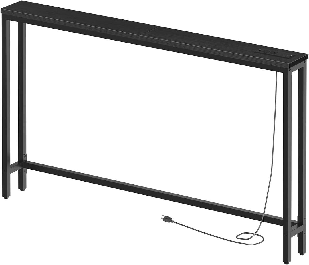 HOOBRO 55.1" Narrow Console Table with Power Outlets, Behind Couch Table, 55.1"L x 5.9"W x 31.5"H