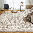 VK·LIVING Area Rugs Machine Washable Rug 9'x 12' Vintage Design Washable Area Rugs with Non Slip Rugs for Living Room Bedroom Traditional Woven Rug Carpet Stain Resistant, Home Decor Office Boho Rug, Beige