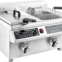 EGGKITPO 240V 7000W Commercial Induction Fryer 12L2(25.4 QT) Electric Deep Fryer with Solid Baskets, 60 Minutes Timer Oil Drain Stainless Steel Bulid for Large Restaurant or Business Use