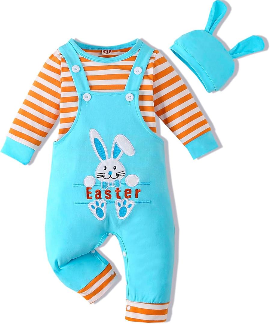 VINUOKER Baby Boy My First Outfit set 3Pcs Newborn Boy Clothes (6-9 Months, Embroidered Bunny)