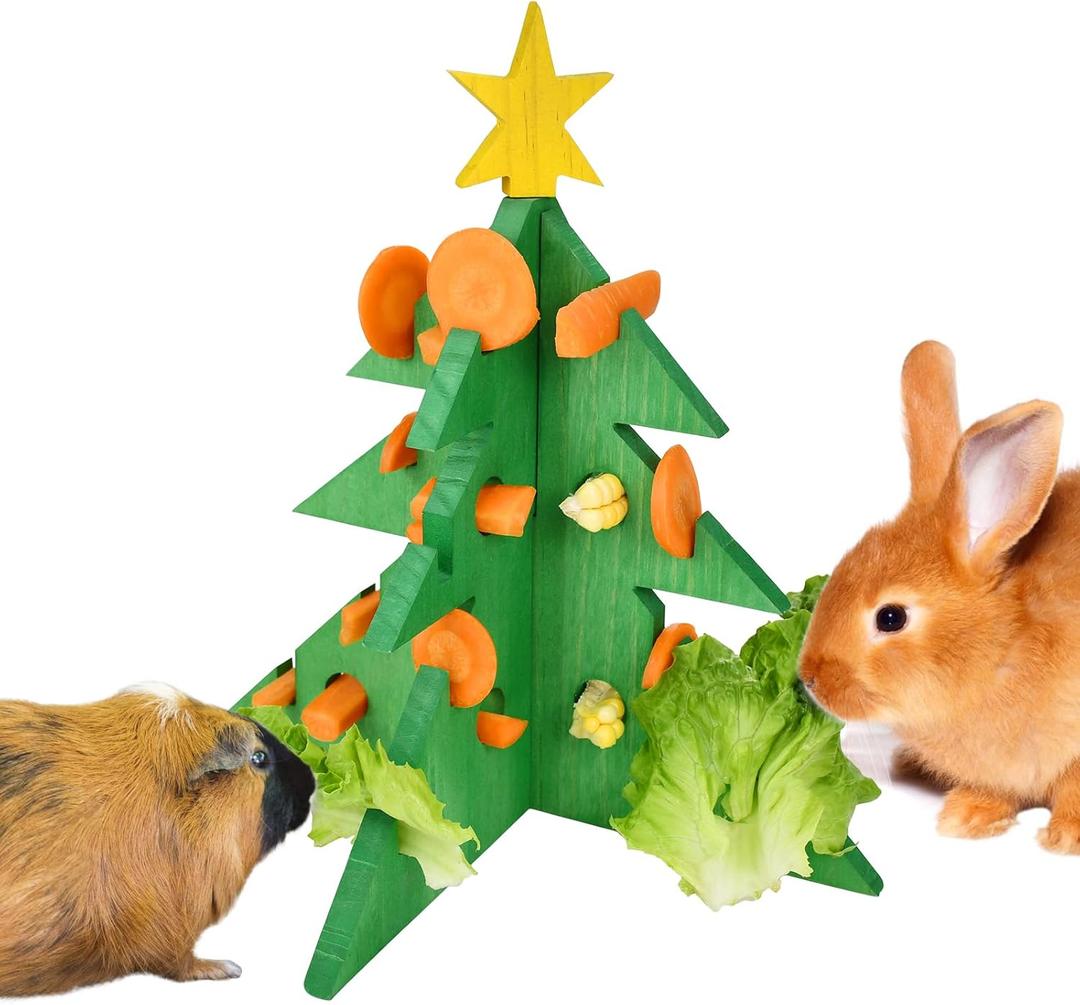 Vehomy Rabbit Foraging Puzzle Toy - Christmas Tree Guinea Pig Bunny Hamster Vegetable Hay Feeder
