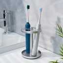Electric Toothbrush Holder Stand for Bathroom: Stainless Steel Ventilated Organizer with Slots for Electric Toothbrushes & Razors, Silver