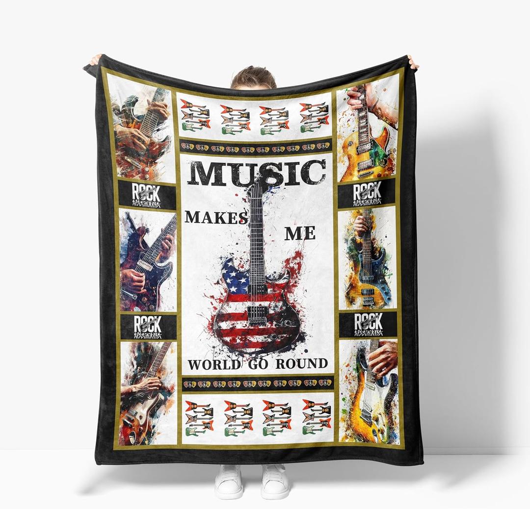 Guitar Throw Blanket Music Soft Warm Cozy Blankets Fuzzy Plush Guitar Fleece Blanket for Couch Bed Sofa Home Decor 40''X50''