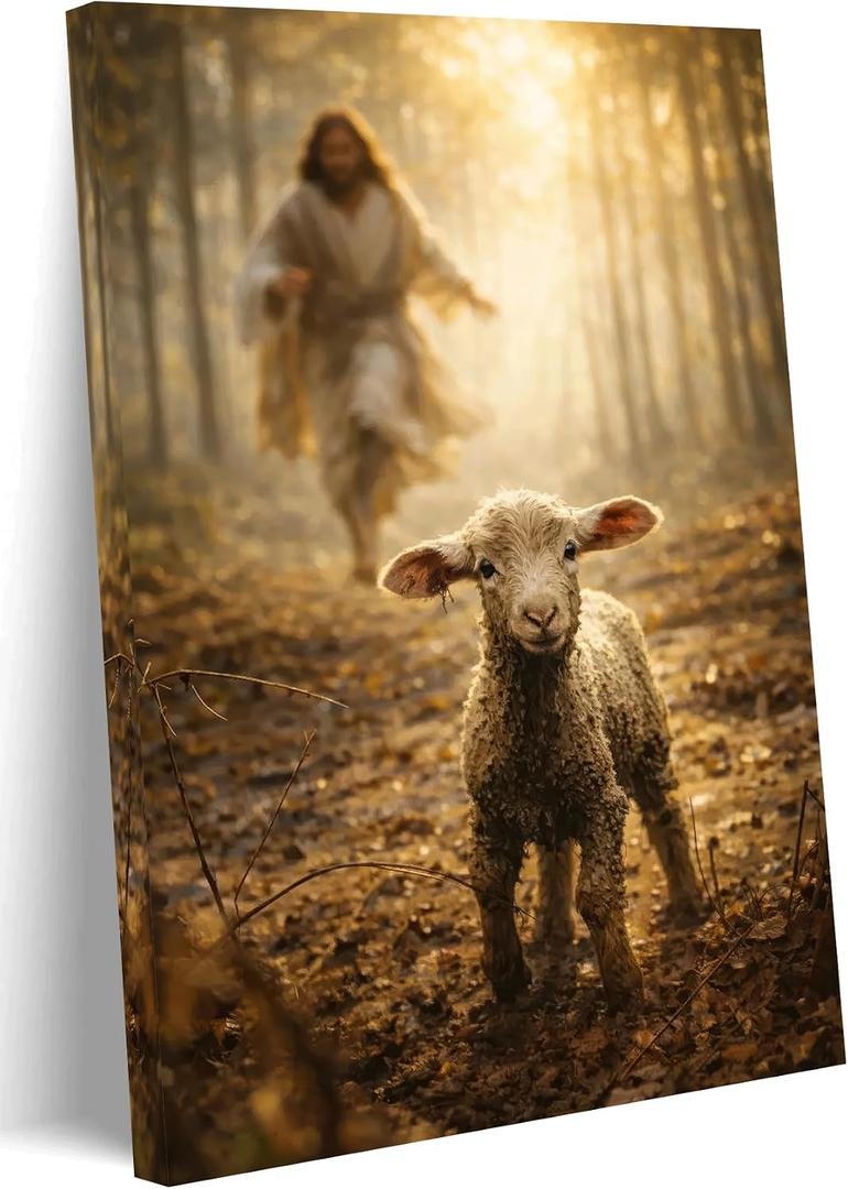 OWTXPXRY Jesus Running After Lost Sheep Canvas Wall Art, 24x36in