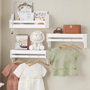 UTEX Floating Nursery Book Shelves Set of 3, Baby Hanging Bookshelves for Wall Decor and Storage, Wall Mounted Book Shelf for Kids Room, Nursery, Playroom, Bedroom, 16.3 Inch, White, SS24-UTX-K065W, 16.3"W x 5"D x 5.9"H