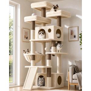 Globlazer Heavy Duty Cat Tree, 73in Tall Cat Tower, F73C, Beige