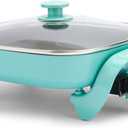 GreenLife 12" 5QT Square Electric Skillet, Glass Vented Lid, Ceramic PFAS-Free Nonstick Interior, Adjustable Temperature Control, Cool Touch Handles, Quick Even Heating, Scratch Resistant, Turquoise