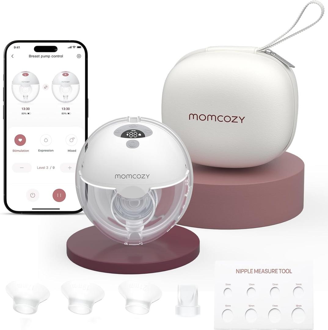 Momcozy M5 Smart APP Controlled Wearable Breast Pump, Hands-Free Wireless Electric Pump, 3 Modes 9 Suction Levels, BPA-Free, Portable Lightweight, 24mm Flange, 1-Pack Quill Gray