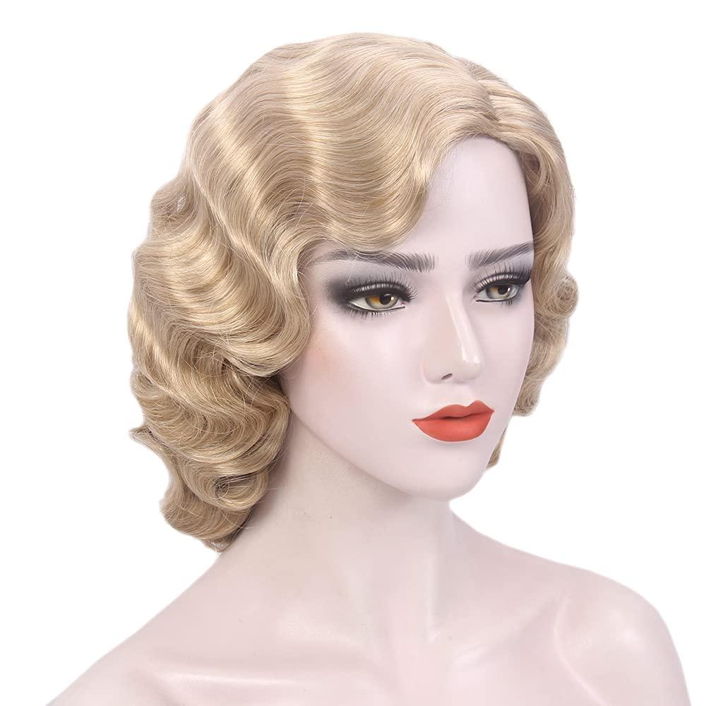 H&Bwig Blonde Flapper Wig Short Curly Wigs 1920s Vintage Wigs For Women 20's Party Costume Cosplay Halloween Finger Wave Wig (Blonde#2)