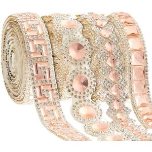 Juexica 3ft Self Adhesive Rhinestone Ribbons 2 Styles Rhinestone Diamond Roll Bling Ribbon Glitter Resin Diamond Belt for Home Clothing DIY Craft Wedding Baby Shower Event(Champagne,Stylish)