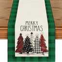 Artoid Mode Watercolor Green and Black Buffalo Plaid Christmas Trees Merry Xmas Table Runner, Seasonal Winter Holiday Kitchen Dining Table Decoration for Indoor Outdoor Home Party Decor 13 x 48 Inch