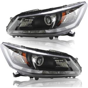 Headlight Assembly Fit for 2013 2014 2015 Honda Accord 4-Door Sedan Halogen Headlamp with LED DRL-Replacement Driver & Passenger Side