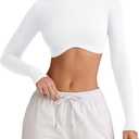 LASLULU Womens Sexy Double Lined Long Sleeve Shirts Crewneck Workout Tops Athletic Yoga Shirts Going Out Crop Tops (White, S)