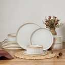 E-far 12-Piece Plates and Bowls Sets, Stoneware Dinnerware Dishes Sets for 4, Kitchen Modern Dining Dishware, Chip & Scratch Resistant, Microwave & Dishwasher Safe, Creamy Beige