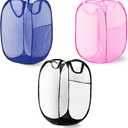 Pop Up Laundry Hamper, Mesh Laundry Basket Collapsible, Foldable Hamper for Travel and Storage, 3 Pack (Black+Pink+Blue)