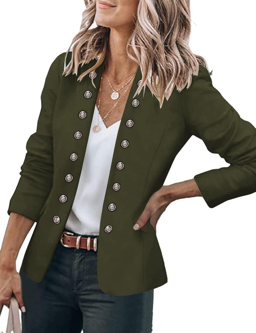 GRAPENT Women's Business Casual Buttons Pockets Open Front Blazer Suit Cardigan (XX-Large, Army Green)