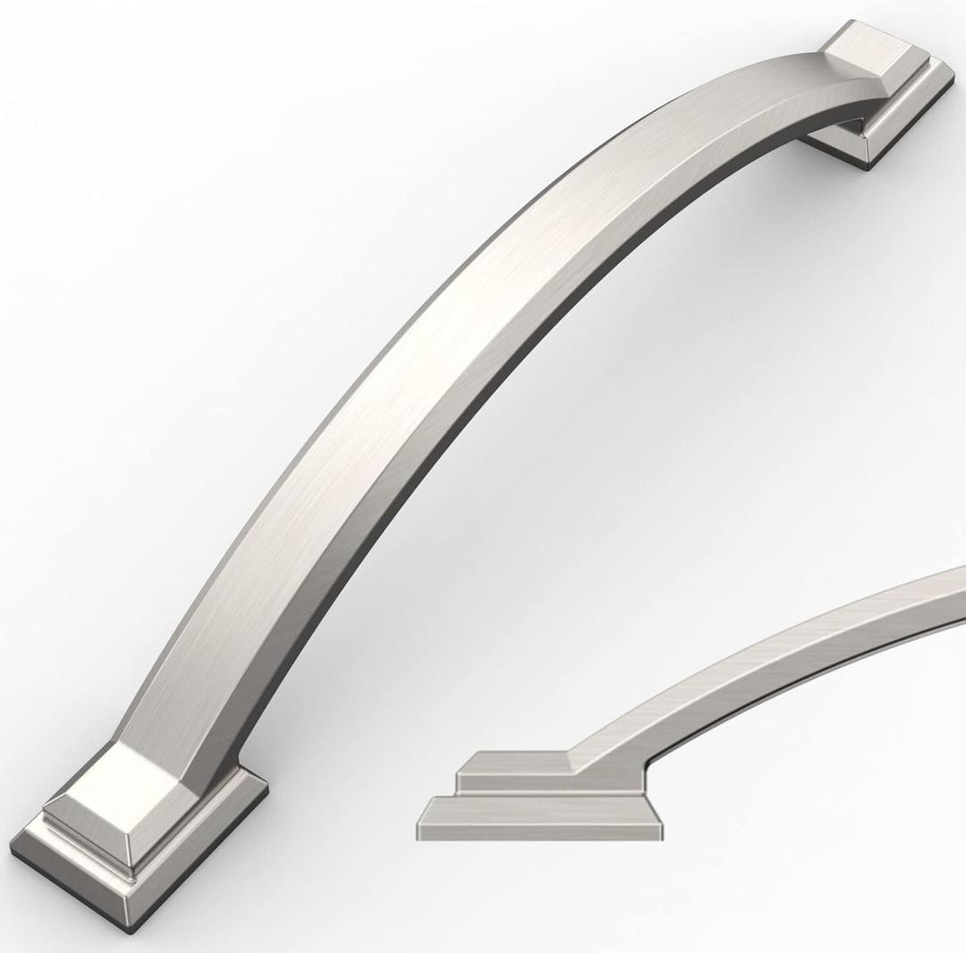 Amerdeco 10 Pack Brushed Satin Nickel Cabinet Pulls 7 Inch(177mm) Hole Centers, Handles for Kitchen Cabinet Hardware, Arch Cabinet Handles for Bathroom Dresser Drawer Handles ZH0016