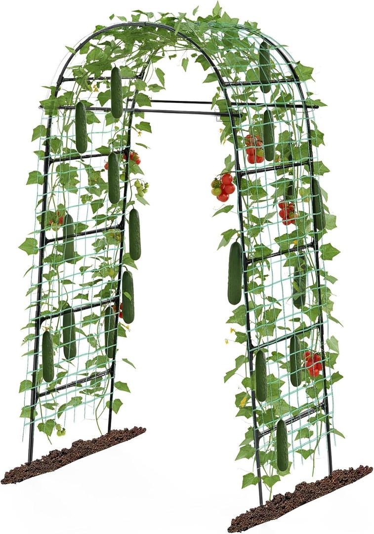 Garden Arch Trellis for Climbing Plants, 82 Inch Tall Grape Trellies for Outdoor,Flower Vegetable Tomato Cucumber Trellis with Clamp Netting, Metal Vine Plants Support for Wedding Garden Decoration