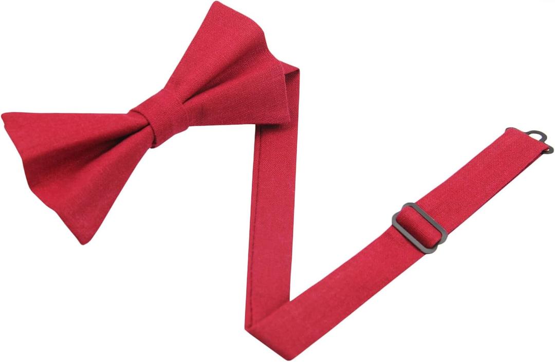 2 x Mens Charm Linen Cotton Bowties - Solid Pretied Bow Ties for Men Wedding Groomsmen (Red)