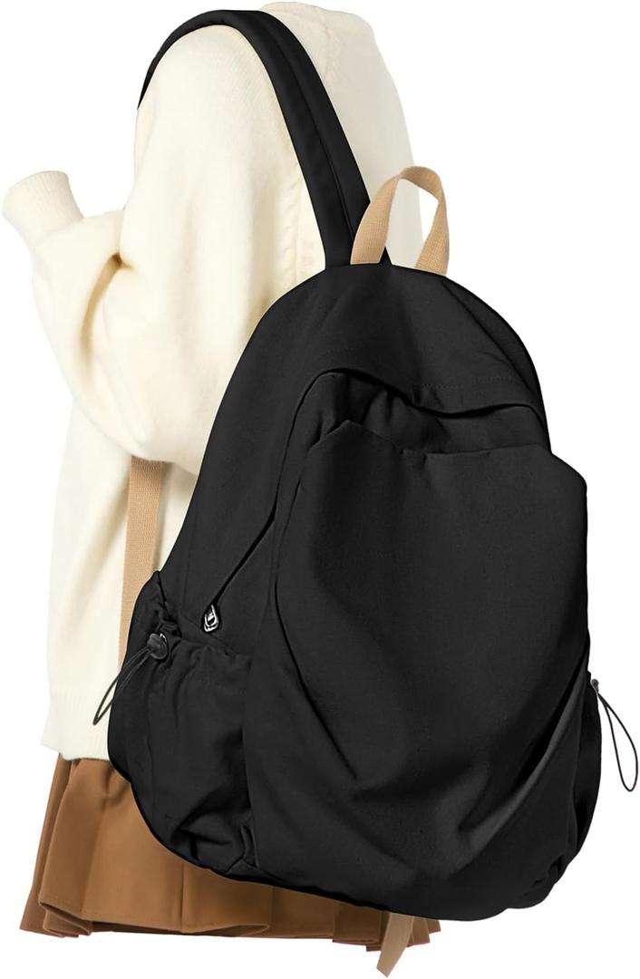 weradar Basic Black School Backpack For Women Men, Lightweight Casual Daypack, College Backpack, Aesthetic Middle School Bag, Bookbag For Teen Girls Boys, Small Canvas Travel Backpack